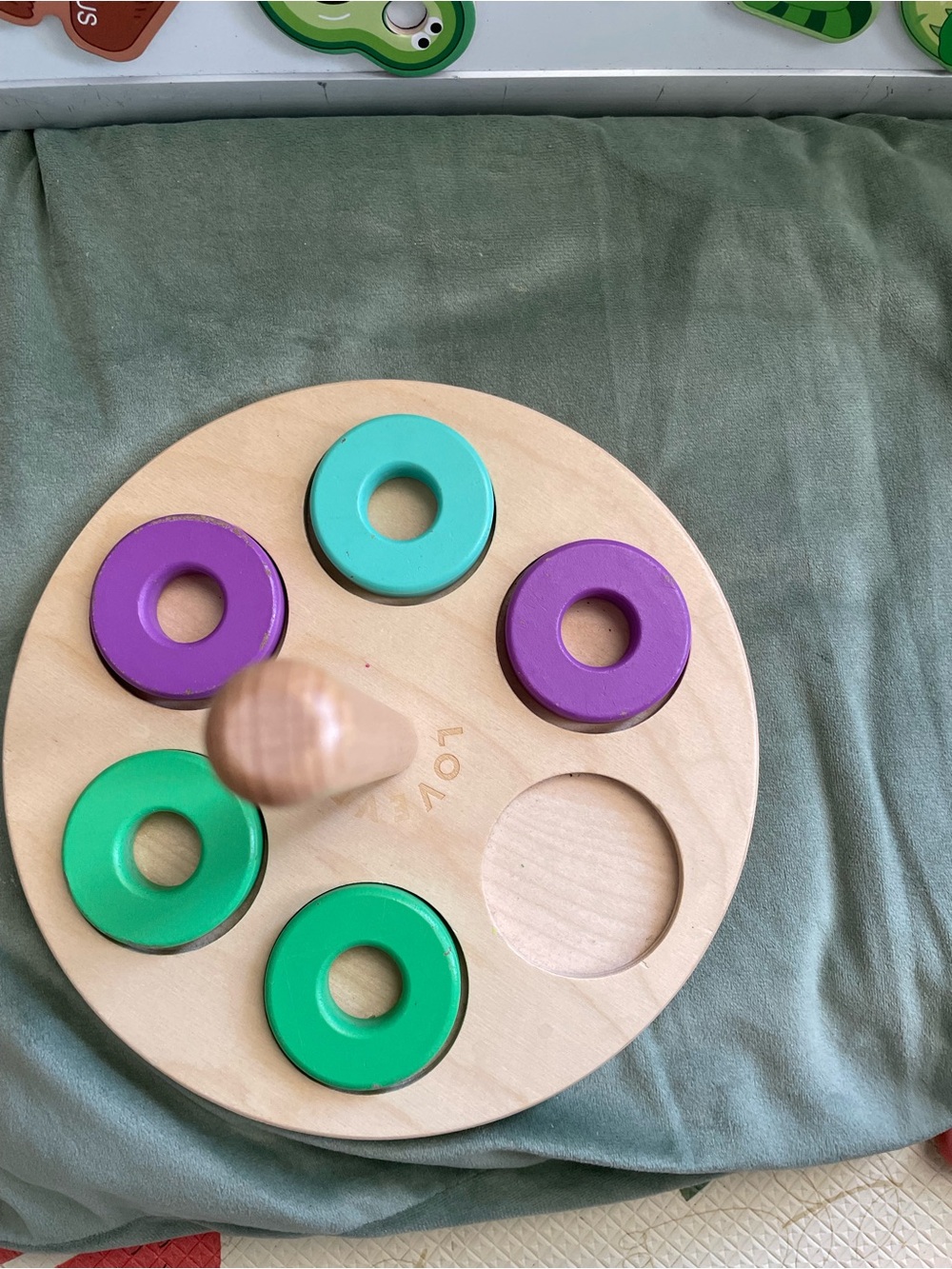 Wooden Ring wobbler Stacker Toy for baby toddler LOVEVERY